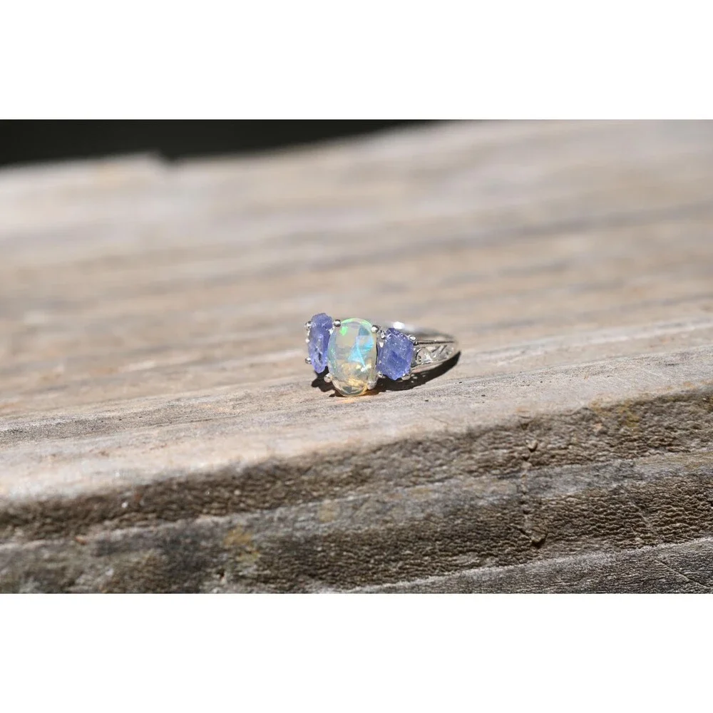 Oval Ethiopian Opal Ring – Iridescent Gem in Sterling Silver – October Birthston
